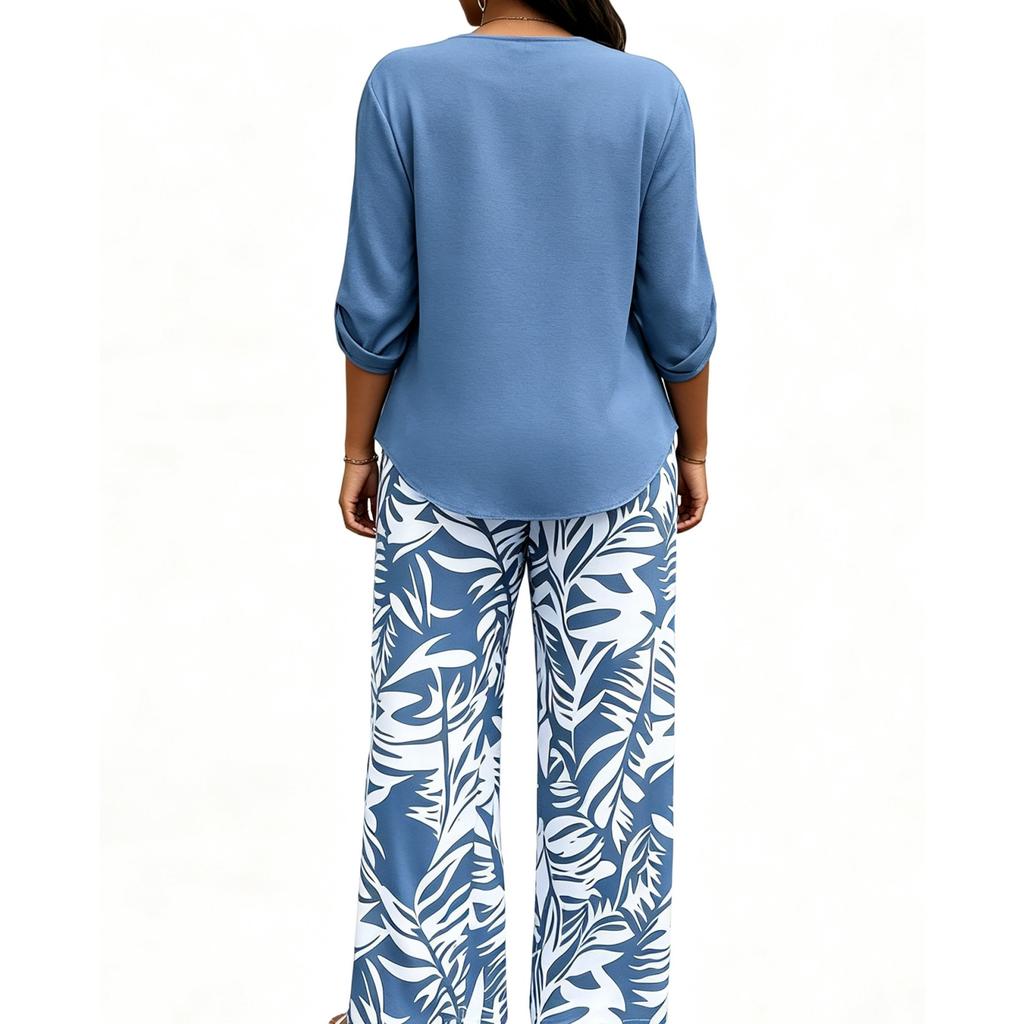 Women's 2 Piece Outfit High Waist Wide Leg Pants Set Slimming Flowy