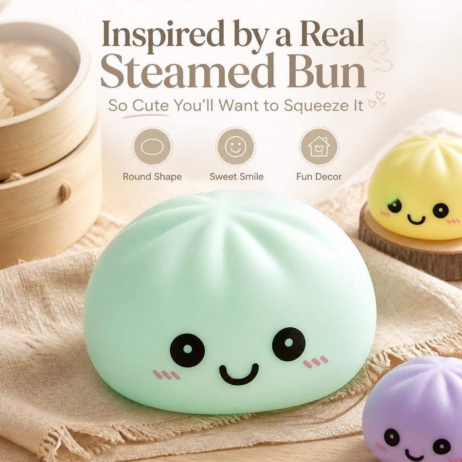 Aesthetic Led Night Light Soft Silicone Simulation Dumpling Glowing Bedroom Room Decor Home Desktop Ornament Kids Gift