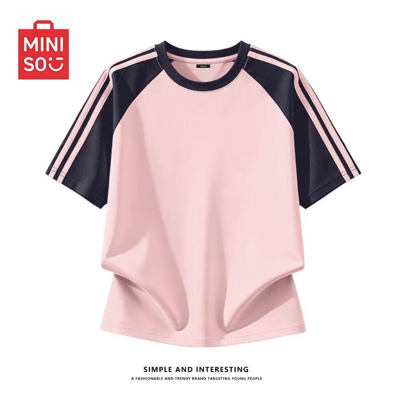 MINISO Women s Colorblock Cotton Short Sleeve T-Shirt L