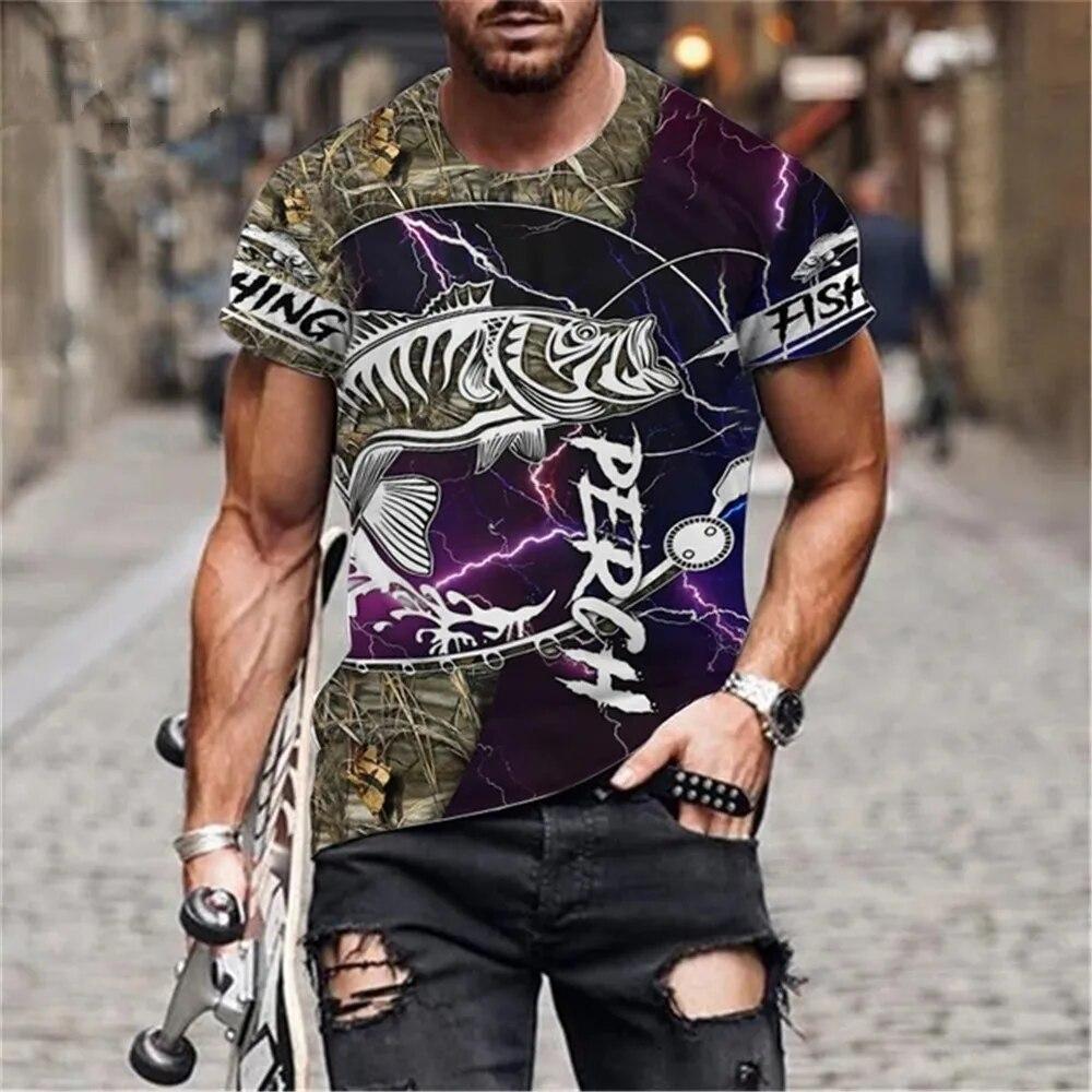 3D Printed Summer Fashion Outdoor Fishing  T-Shirt Europe And America Casual Retro Street Style Round Neck Short Sleeve Men Tees