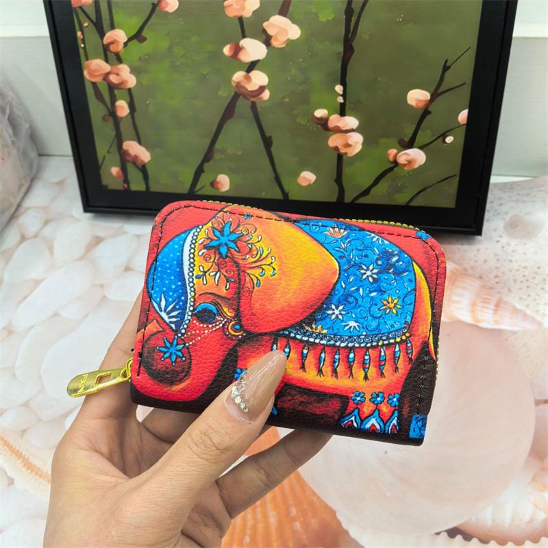 

Этнический стиль, узор слона, кошельки-органайзеры на молнии для карт, несколько отделений для карт, короткий кошелек для мелочи
