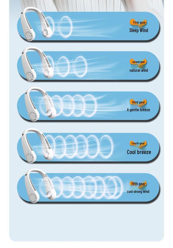 Portable Leafless Neck Fan: Foldable, Silent, Five-Speed, with Digital Display