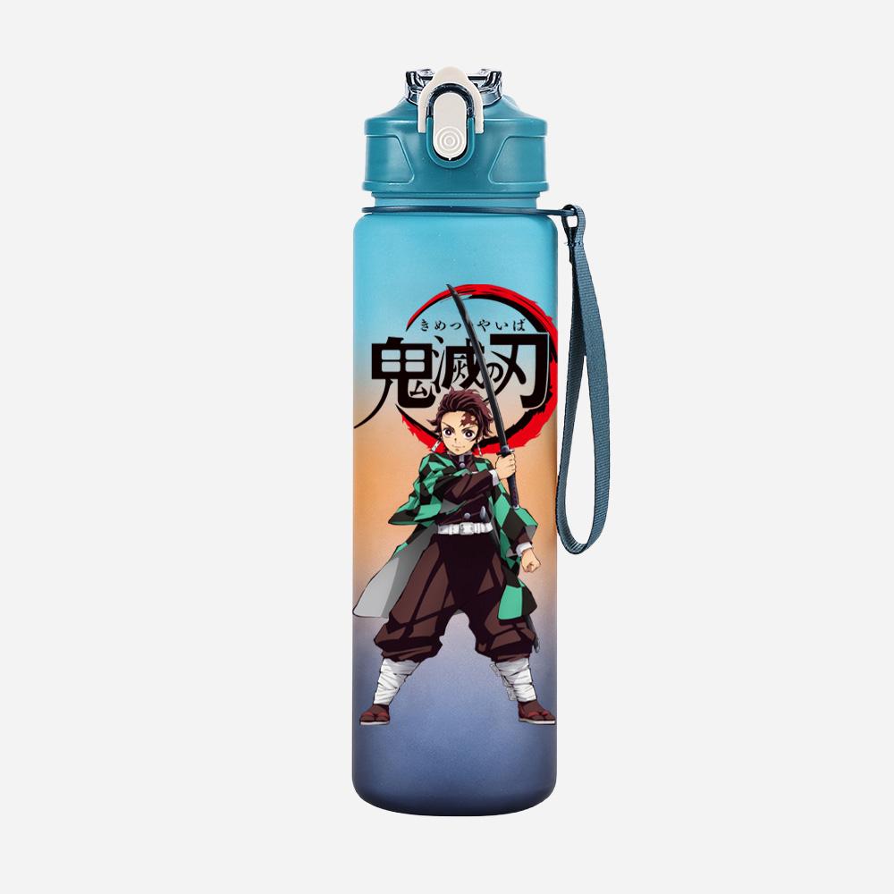 Anime Demon Slayer Aufdruck Wasserbecher Dämonenjäger Große Kapazität Outdoor Tragbar Blaue Trinkflasche für Jungen Mädchen Geschenk