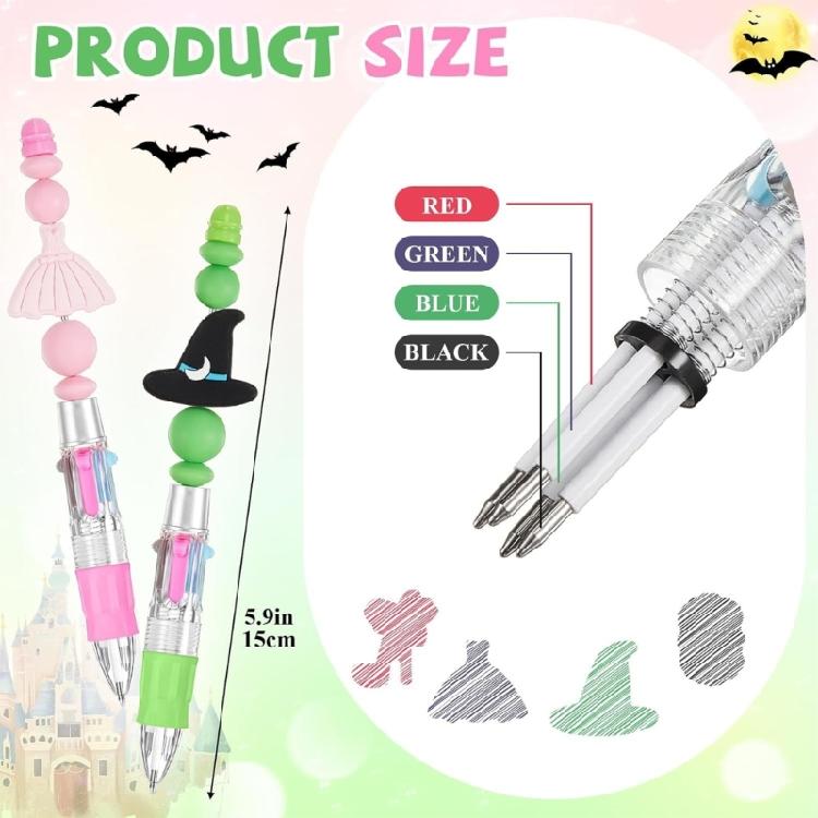 12Pcs Witch Princess Beadable Multicolor Pen 4-Color-in-1 Multicolored Ballpoint Pen for Children School Craft Project