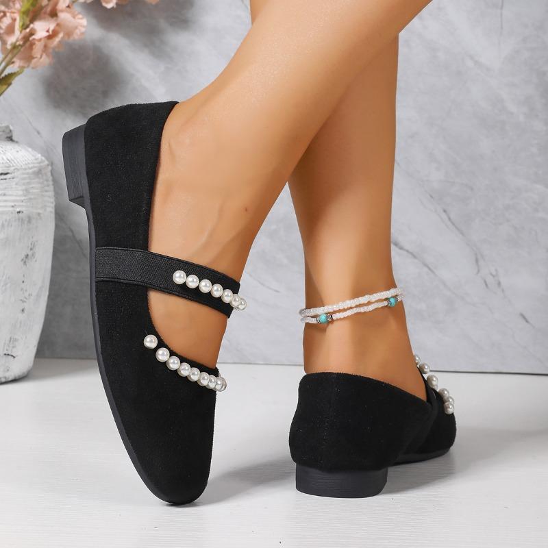 Round Toe Shallow Mouth Single Shoes Autumn New Suede Pearl Suede Soft Sole Non-slip Wear-resistant Low Heel Shoes