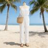 Cotton Wide Leg Jumpsuit With Deep V Neck Back Tie For Casual Streetwear Women