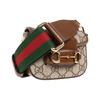 Gucci Bolso Mini Horsebit 1955 GG Piel Marrón Cinta Roja y Verde Herrajes Dorados Uso Diario 699760-HUHHG-8565