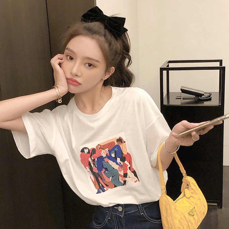

American loose ins quality cotton printed short T-shirt women s top women s S