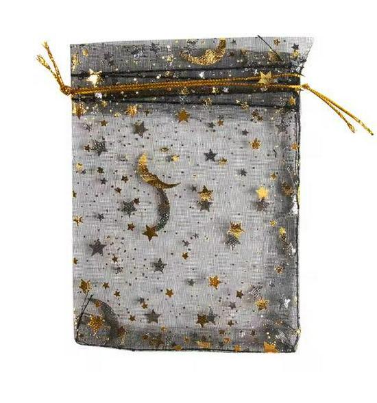 Transparent Organza Mesh Bag with Star & Moon Design, Drawstring Pouch for Jewelry or Candy Gift Packaging