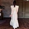 2024 Autumn European & American Women's Solid Color French Puff Sleeve Slimming Dress