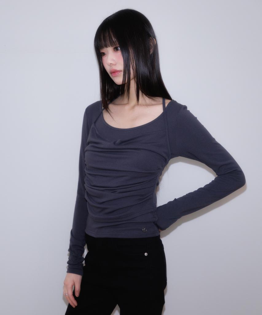 ROSEFRANTZ Drape Layered Halter Long Sleeve [Charcoal]