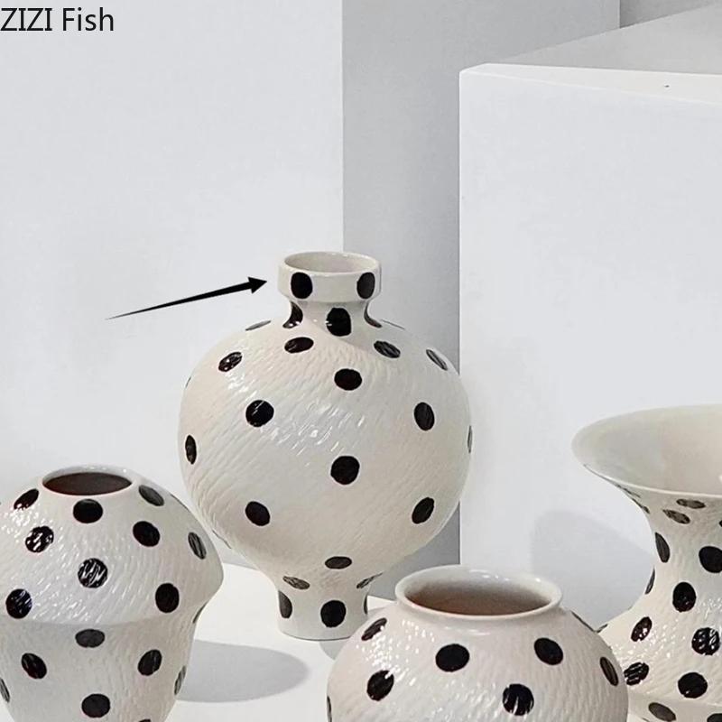 Schwarzes Punktmuster Keramikvase Pflanzgefäße Tischdekoration Blumengesteck Schwarzer Punkt Blumenvasen Raum Ästhetische Deko