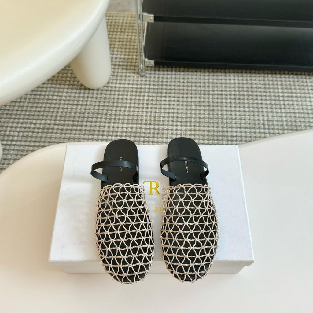 Sheepskin version~ Baotou back strap fishing net flat sandals Roman shoes summer new hollow comfortable beach half slippers