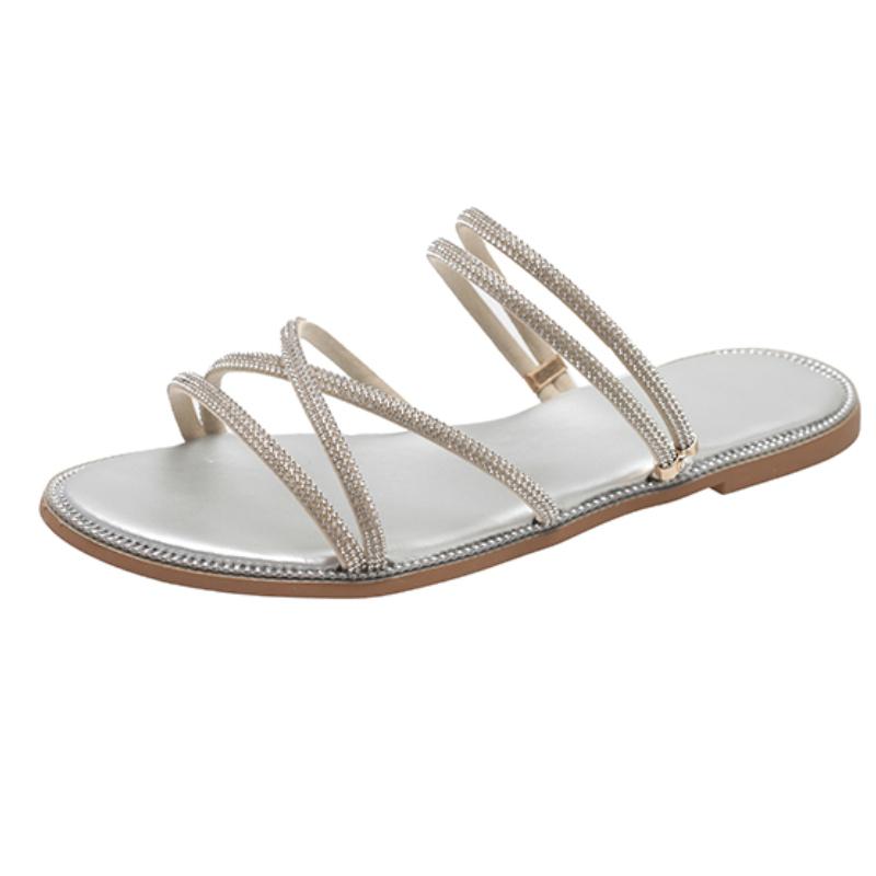 Women Slippers 2024 New Summer Flat Glitter Designer Sandals Luxury Rubber Rome Slippers Slides Women Zapatos De Mujer