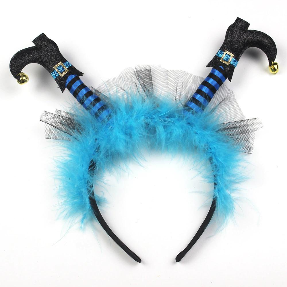 Halloween Witch Boot Headband Feather Tulle Hair Hoop with Bells Cosplay Party Costume Hair Accessories for Halloween Decoration