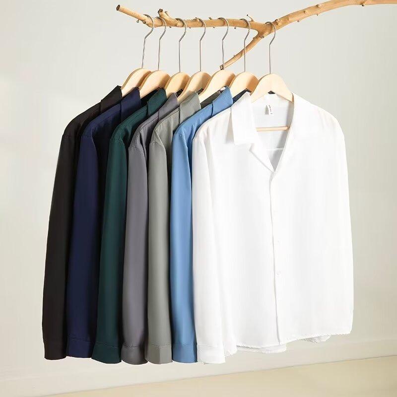 Men's long-sleeved shirt solid color shirt men's slim fit large size shirt jacket