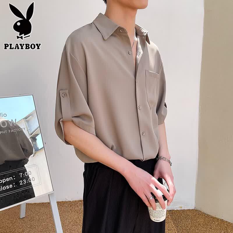 PLAYBOY Men s Summer Ice Silk Casual Short Sleeve Shirt L