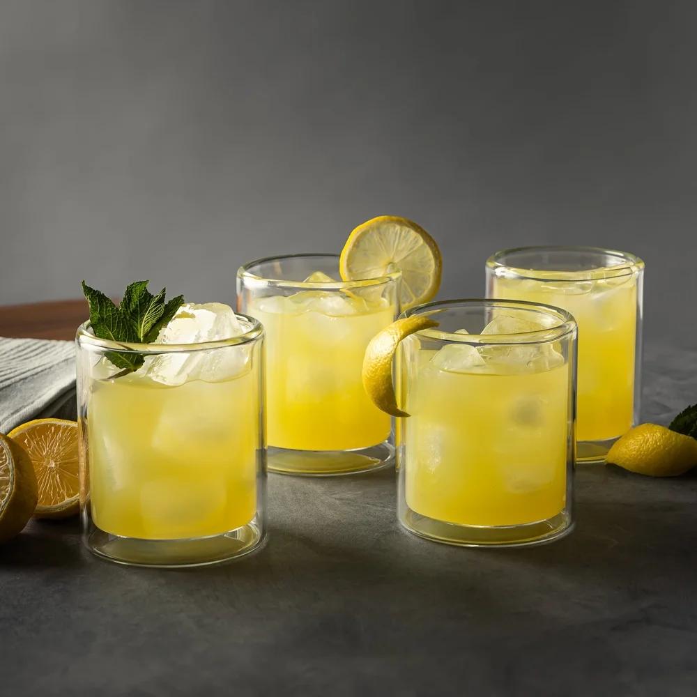 4 Pack 13oz Double Wall Drinking Glasses Set Stylish Insulated Drinkware Enhance Beverage Experience Home Use