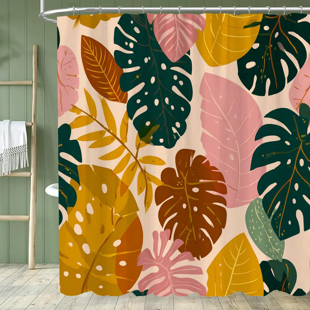 Modern Art Abstract Leaves Shower Curtain, Bathroom Curtain,Printed Polyester Home Decorative Curtain With Hooks