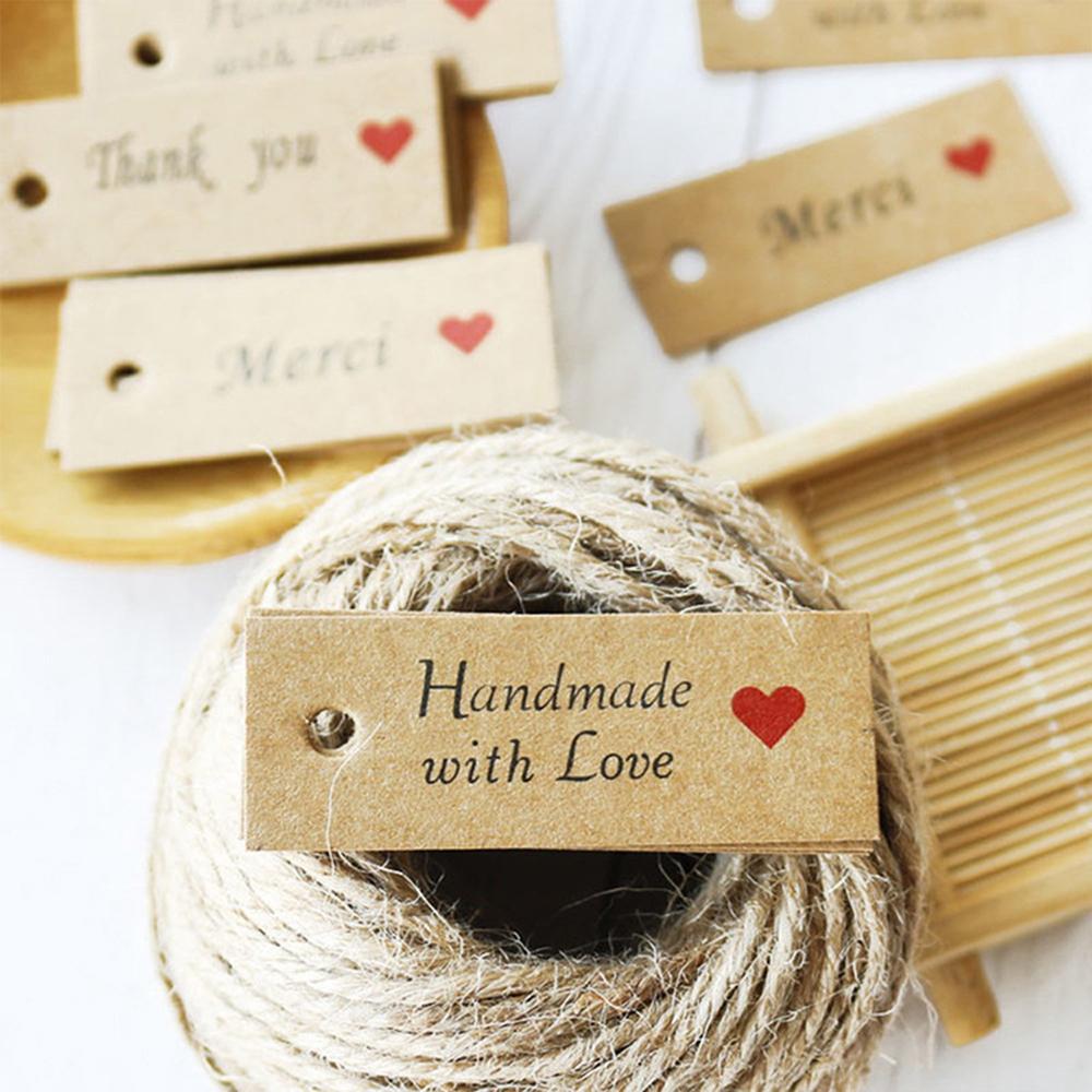 Ornament Enclose 10M Strings Handmade With Love “Merci” Labels Thank You Hanging Tags Kraft Paper