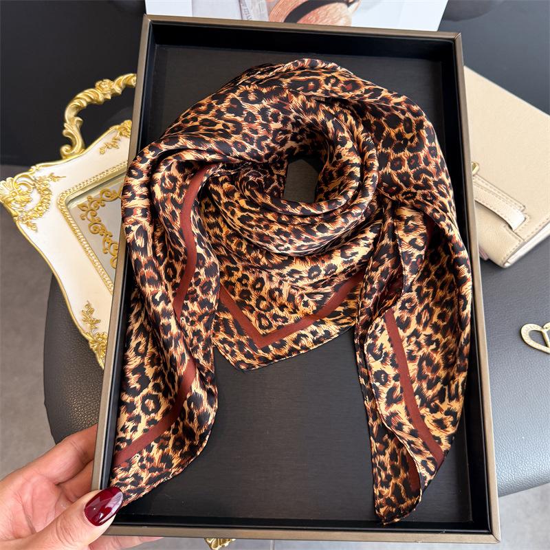 Wild Scarf Shawl Silk Scarf Scarf Neck Headscarf Simulation Silk Printing Professional Sunscreen Square Scarf Leopard Print Advanced