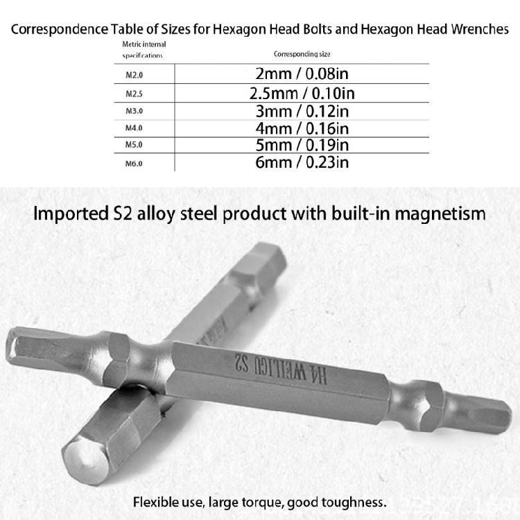Pack Of 6 Sturdy Magnetic Double Head Hex Bits High Strength Alloy Steel Magnetic Hex Bits For Versatile Applications