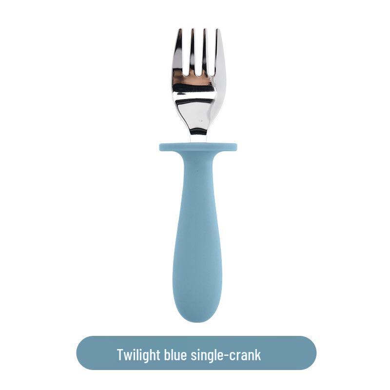 304 Stainless Steel Baby Feeding Set: Long-Handled Silicone Fork & Spoon