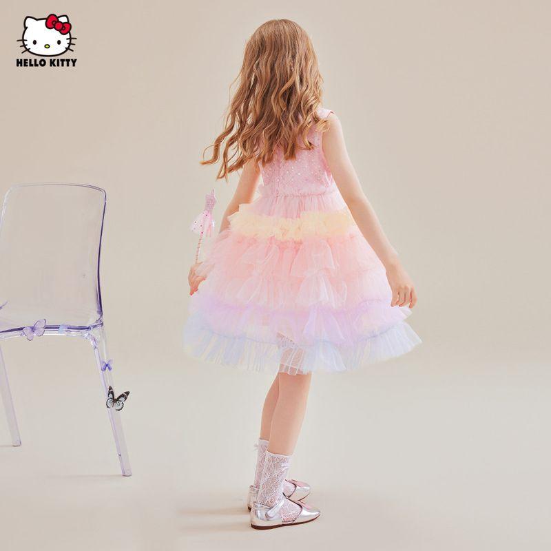 Hellokitty Girls' Summer Dress 2025 New Mesh Cake Dress Gradient Color Tutu Skirt Princess Dress