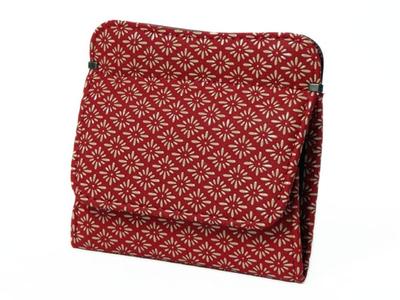 [Inden-ya] Inden Slim Wallet with Hook and Snap Closure, 1208, Coin Purse G, Red Deerskin with White Lacquer, Diamond and Chrysanthemum Pattern,