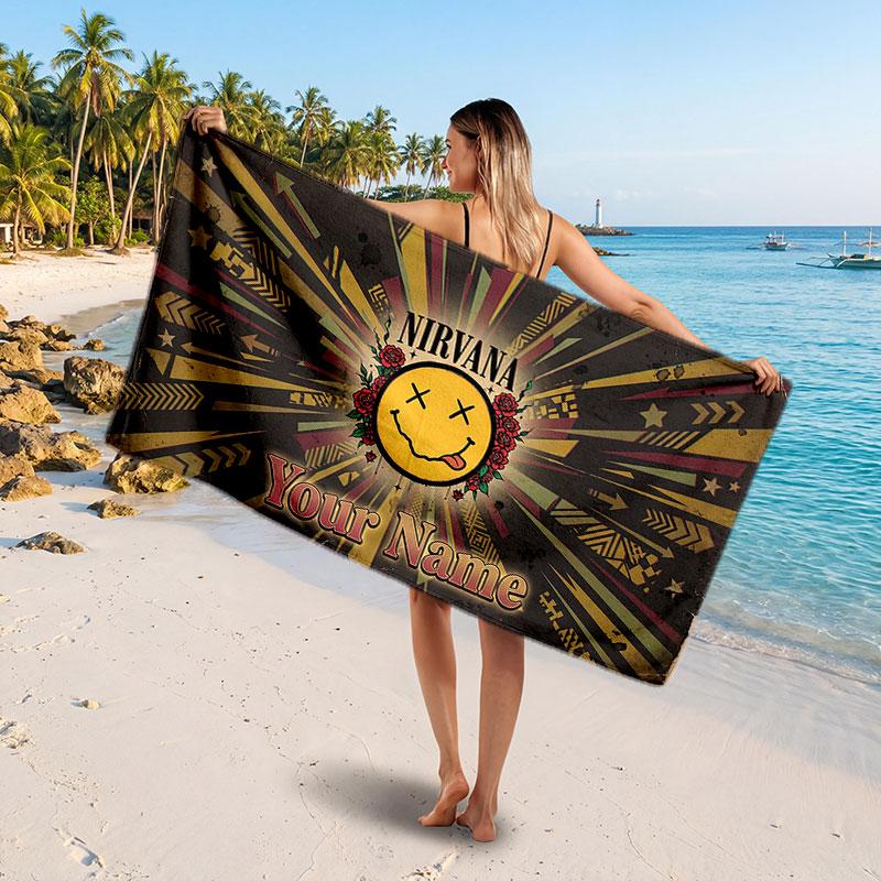 Nirvana Customized Name Text Beach Towel, Soft Absorbent Towel Beach Pool Travel Personal Gift