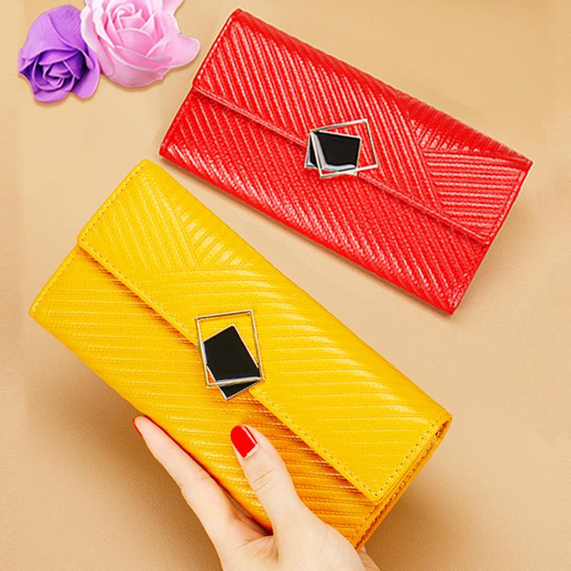 Women's long leather wallet with large capacity and genuine leather