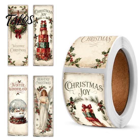 Festive Packaging Seals Christmas Coated Paper Sealing Sticker, Retro Hand-drawn Santa Claus Snowman Elk Holiday Party Table Decor Design, Decorative