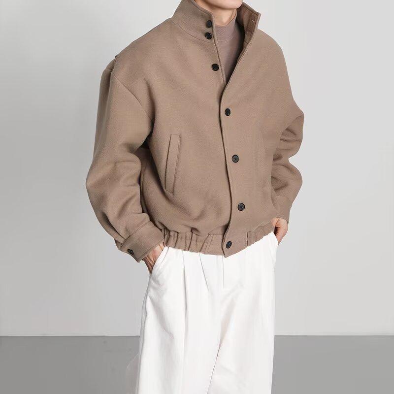 Men's High-End Woolen Stand-Collar Jacket - Korean & British Style Trend for Autumn/Spring