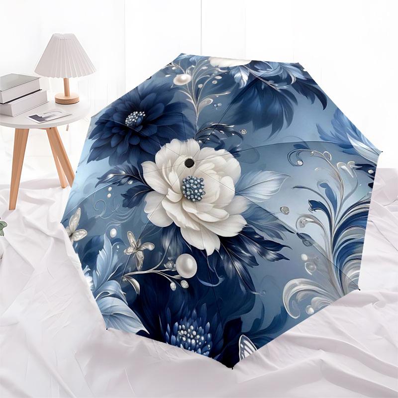 

1pc Elegant Floral Pattern and Butterflies Umbrella with Plastic Handle,Compact & Stylish,Suitable for All Seasons ptys26047