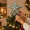 Green Foam Christmas Tree Topper Star with Sequin Accents for Holiday Tree Decoration