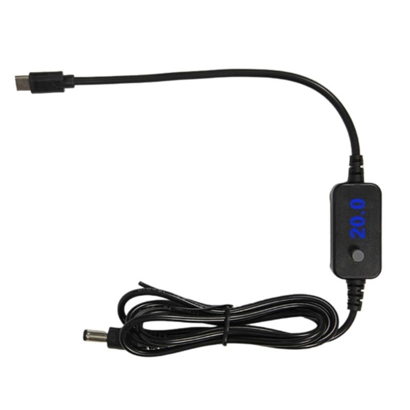 Type C To 5.5x2.5mm Charging Wire With Digital Display 5V 9V 12V 15V 20V Adjustable with 8 Connector Tip for Electronic