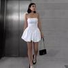 Women Black Strapless Suspender Evening Dress Bubble Mini Dress Plain Puff Short Dress Y2K Streetwear