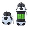 Collapsible Silicone Ball Water Bottle, 550ml Foldable Football Bottle with Climbing Buckle, Leak Proof Spill Resistant Outdoor Sports Travel Bottle