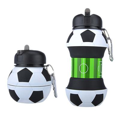 Collapsible Silicone Ball Water Bottle, 550ml Foldable Football Bottle with Climbing Buckle, Leak Proof Spill Resistant Outdoor Sports Travel Bottle