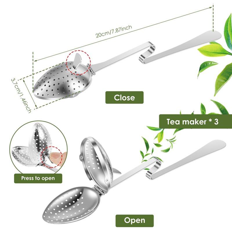 ABKP-Tea Infuser Strainer 3Pcs Stainless Steel Reusable Fine Mesh Spoon Tea Filter Easy To Use For Home Drinking