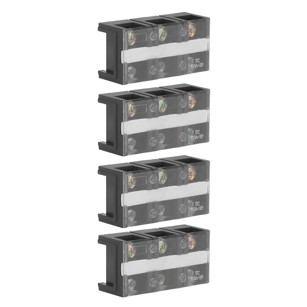 4pcs Wire Barrier Block Terminal Strip Professional TC Fixed Dual Row Covered Terminal Strip 600V 60A 3 Bits (603)