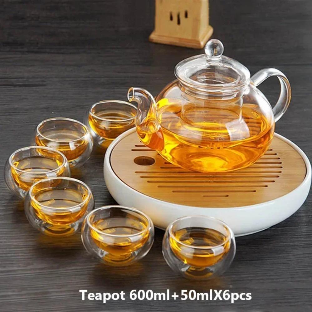 Heat-Resistant Transparent Double Layer Glass, Small Kung Fu Tea Cup Set, Serving Cups, Heat Insulation Hot Mug, Chinese Teacups