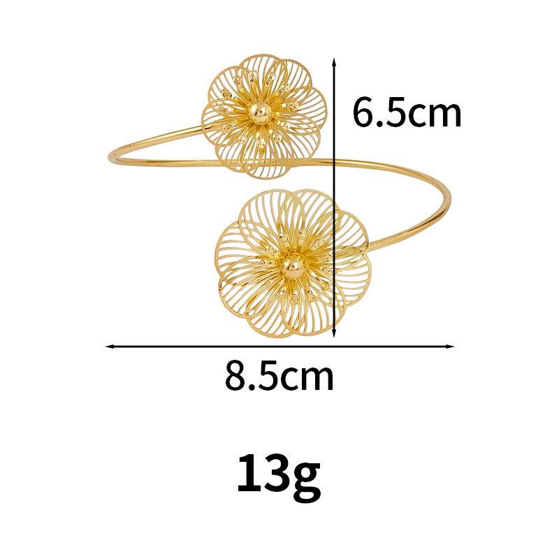 Hollow Flower Adjustable Upper Arm Cuff Bracelet Boho Open Floral Armband Summer Bangle Body Jewelry For Women