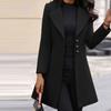 Women Fashion Long Sleeve Woolen Lapel Solid Color Long Jacket Coat
