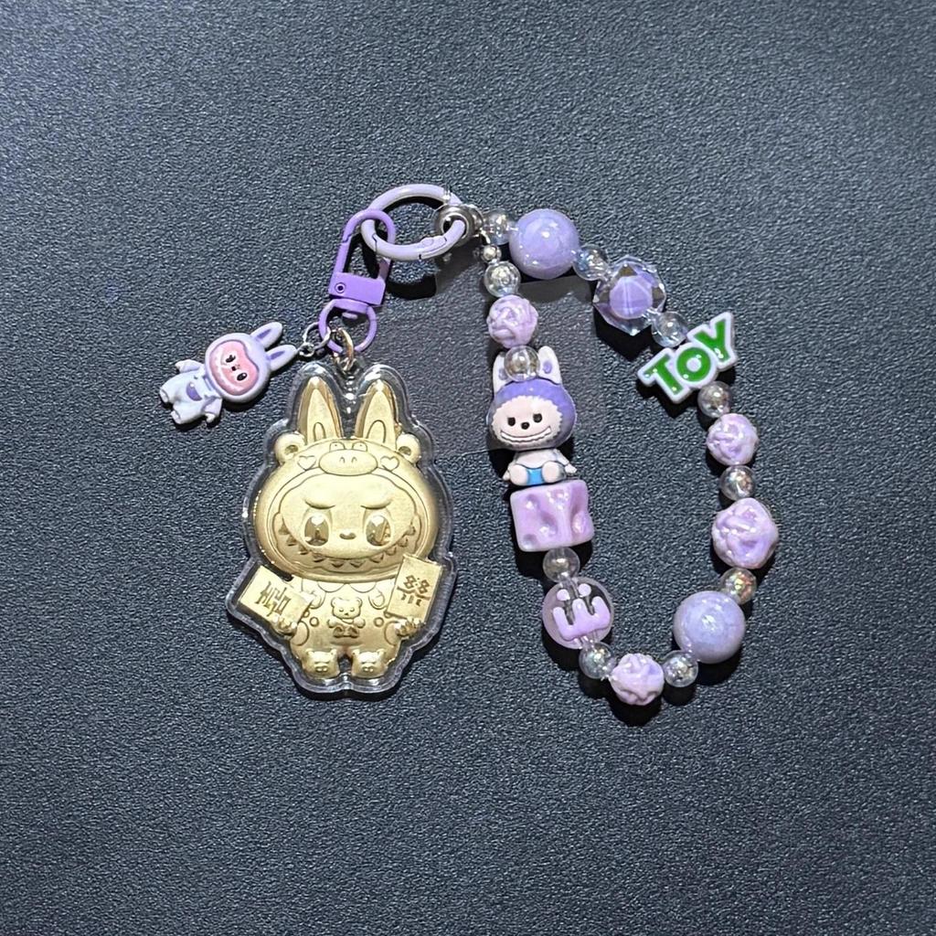 Golden 999 Pure Gold Mobile Phone Pendant Keychain Cartoon Plush Bag Charm