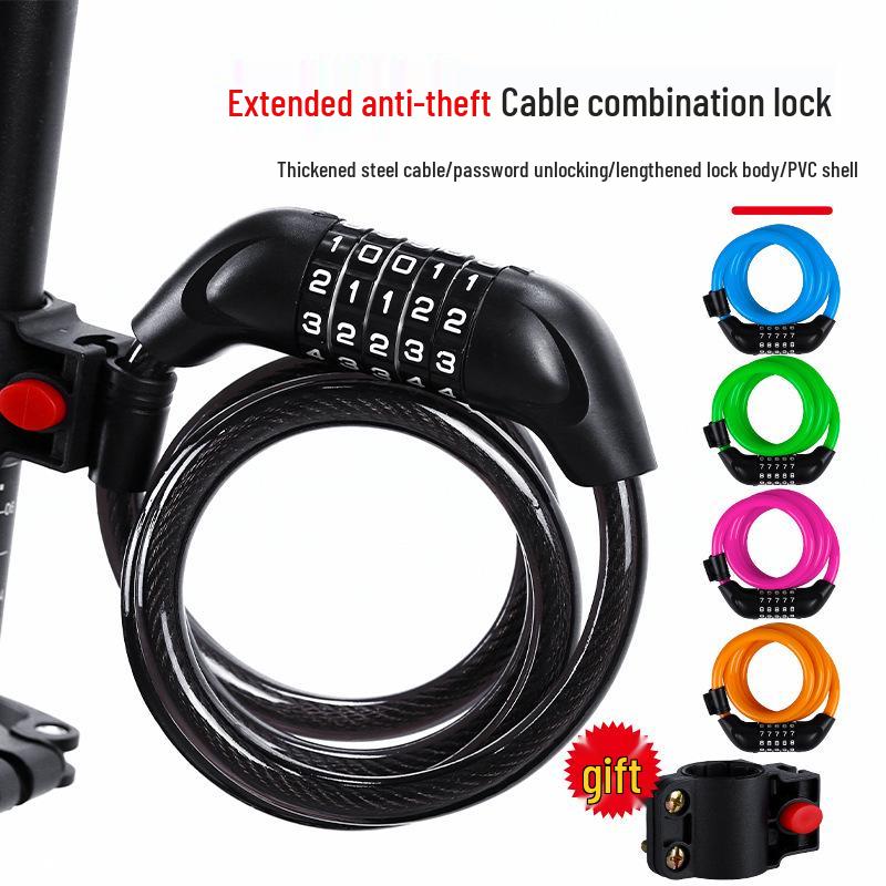 Five-Digit Combination Cable Lock for Bicycles and E-Bikes - Anti-Theft Steel Loop Lock for Mountain Bikes