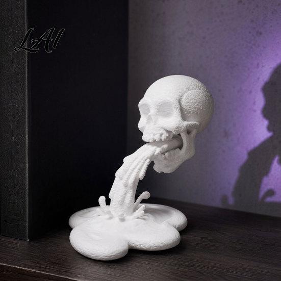 Unique Skull Home Decor Piece 3D Printed Water Flow Ornament Creative Statue with Design Stable Base Compact Gothic Decoration Halloween
