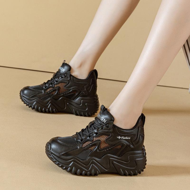 Summer Hollow Mesh Women'S Sneakers Breathable Mesh Platform Shoes Non Slip Thick Bottom Lace-Up Fashion Casual Running Trainers