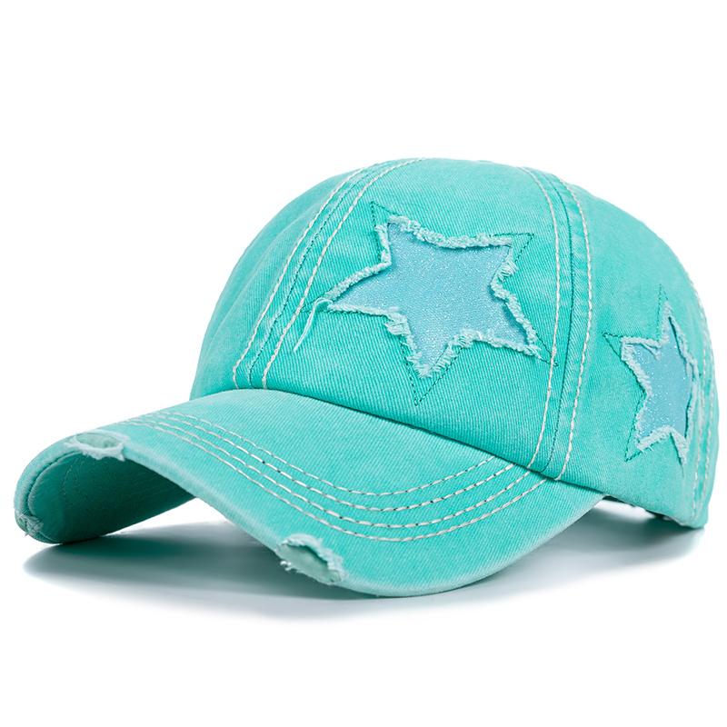 New Fashion Women Ponytail Cap Sequins 5-Point Star Hole Design Baseball Cap Female Washed Cotton Streetwear Hats