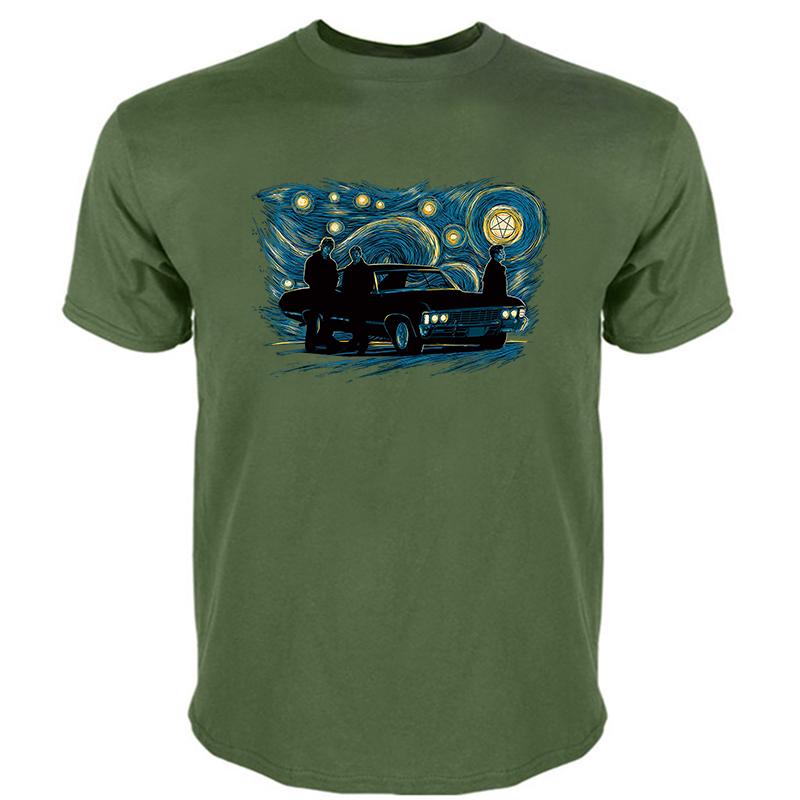 Classic Starry Night Supernatural T Shirts Short Sleeve Winchester Bros Tshirts Printed Tee Tops Soft Cotton Slim Fit Tshirts